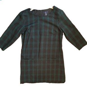 Sz 12 Green/Black Plaid Shift Dress